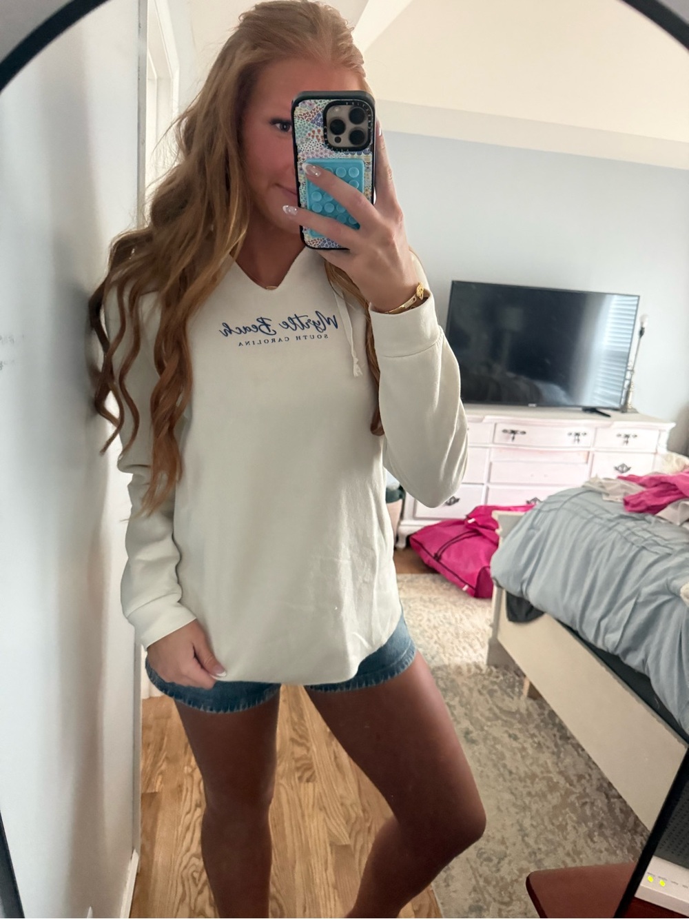 Cream Pullover Hoodie with Script Logo Myrtle Beach